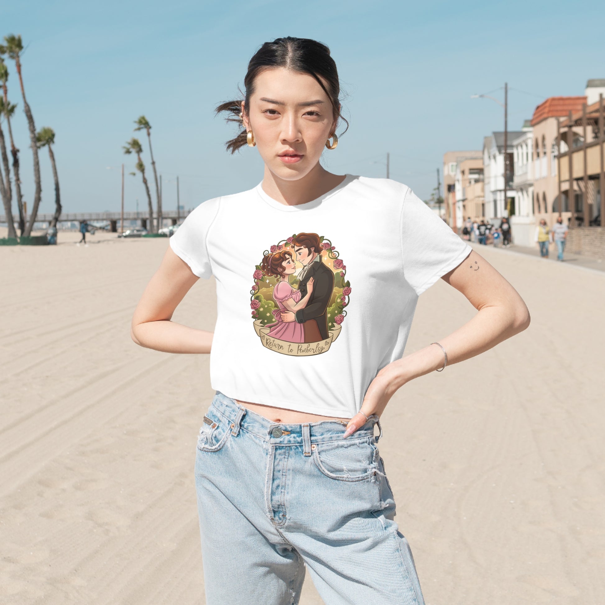 Return to Pemberley - Mr. Darcy and Elizabeth Bennet - Cropped Tee - White