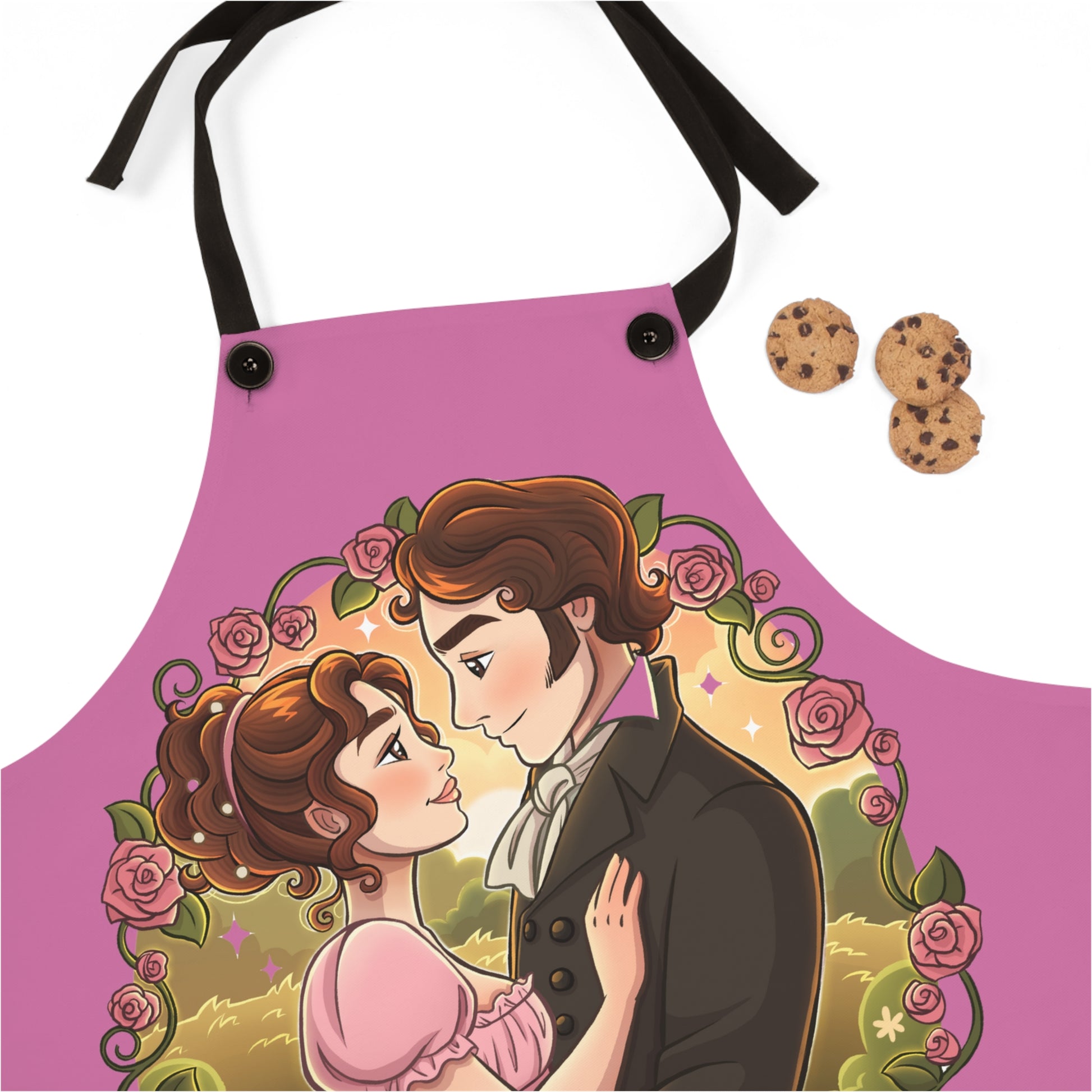 Return to Pemberley - Apron - Pink with Black Ties