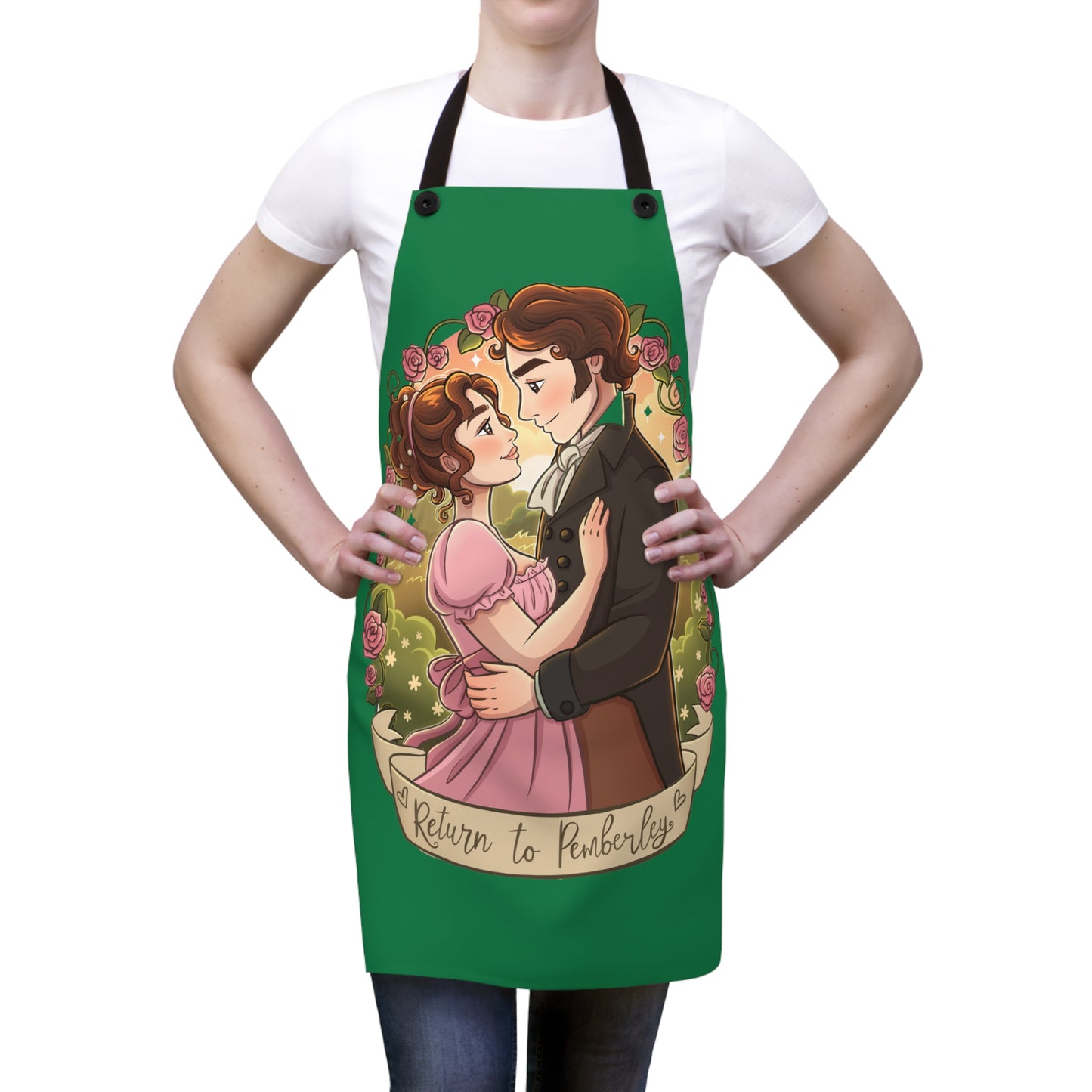 Return to Pemberley - Apron - Irish Green with Black Ties