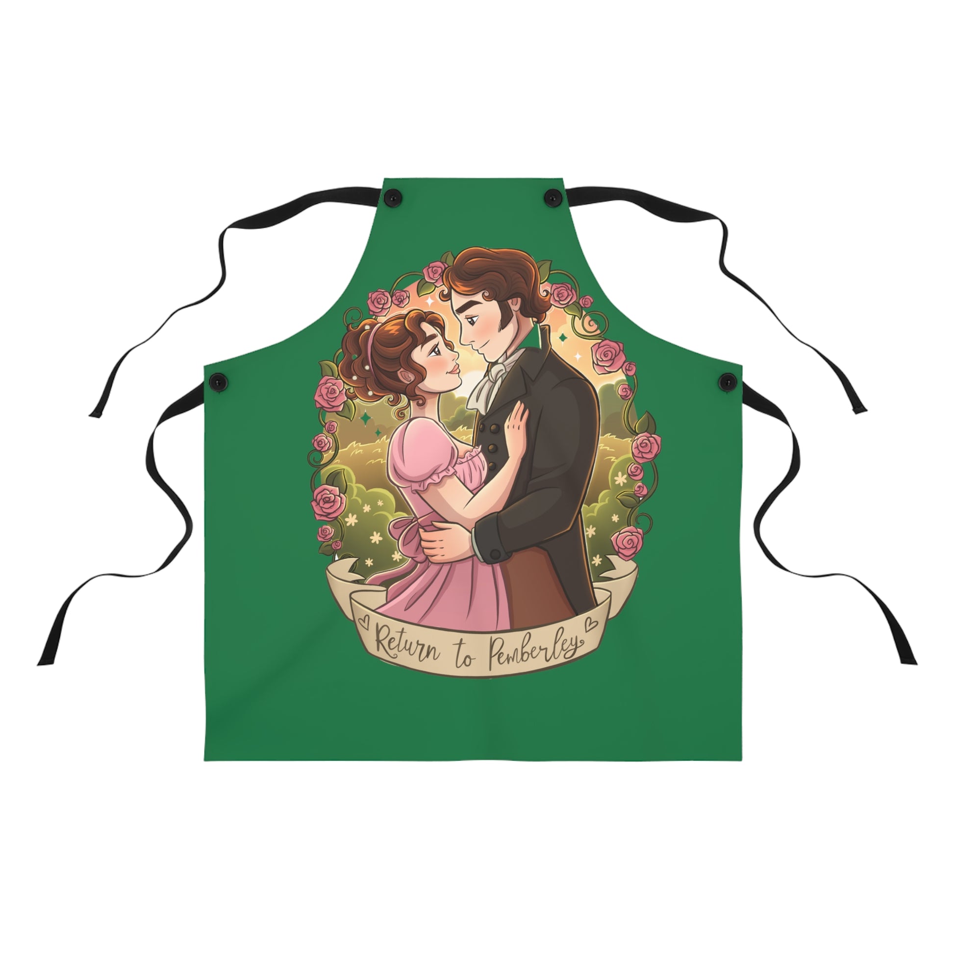 Return to Pemberley - Apron - Irish Green with Black Ties
