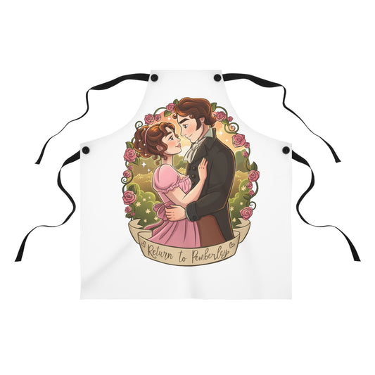 Return to Pemberley - Apron - White with Black Ties