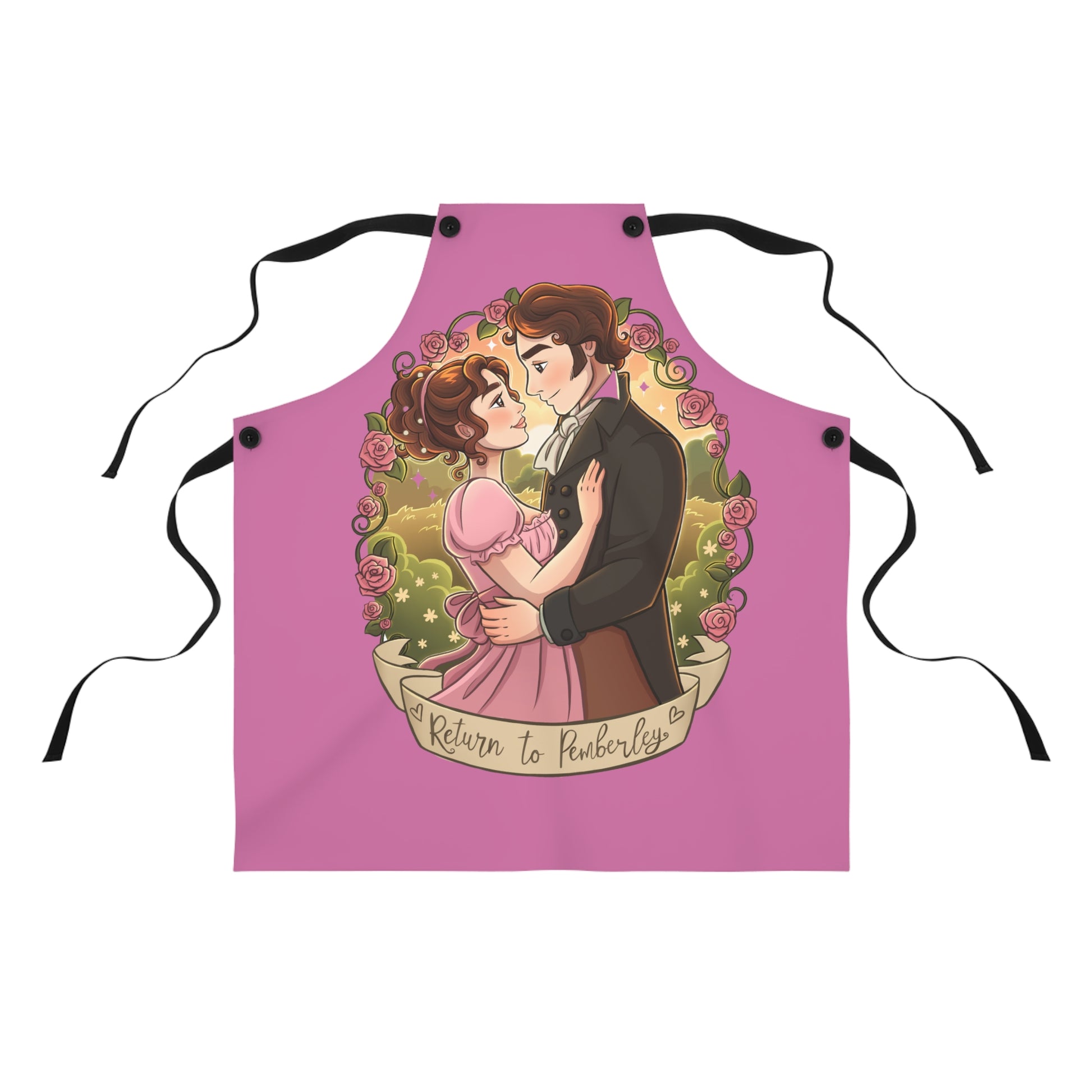 Return to Pemberley - Apron - Pink with Black Ties