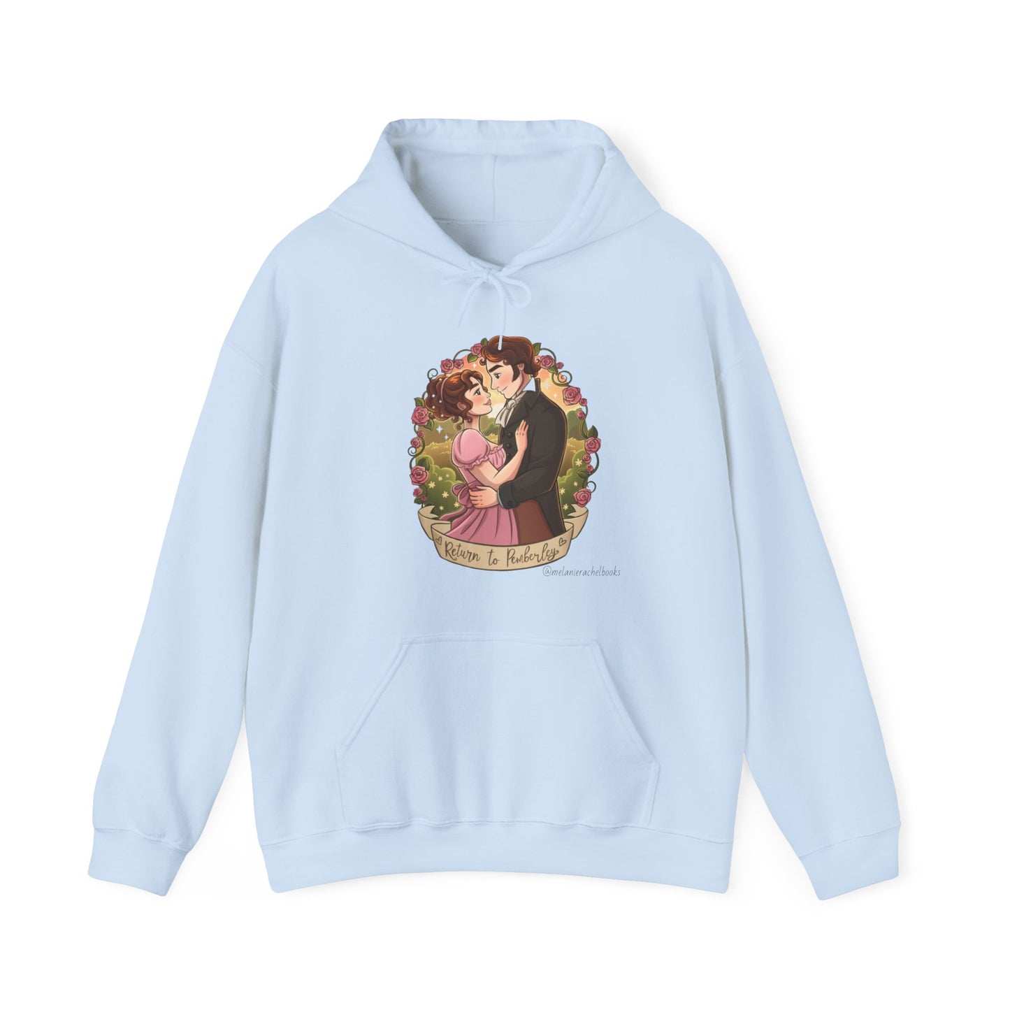 Return to Pemberley - Melanie Rachel Books - Unisex Hooded Sweatshirt - Light Blue