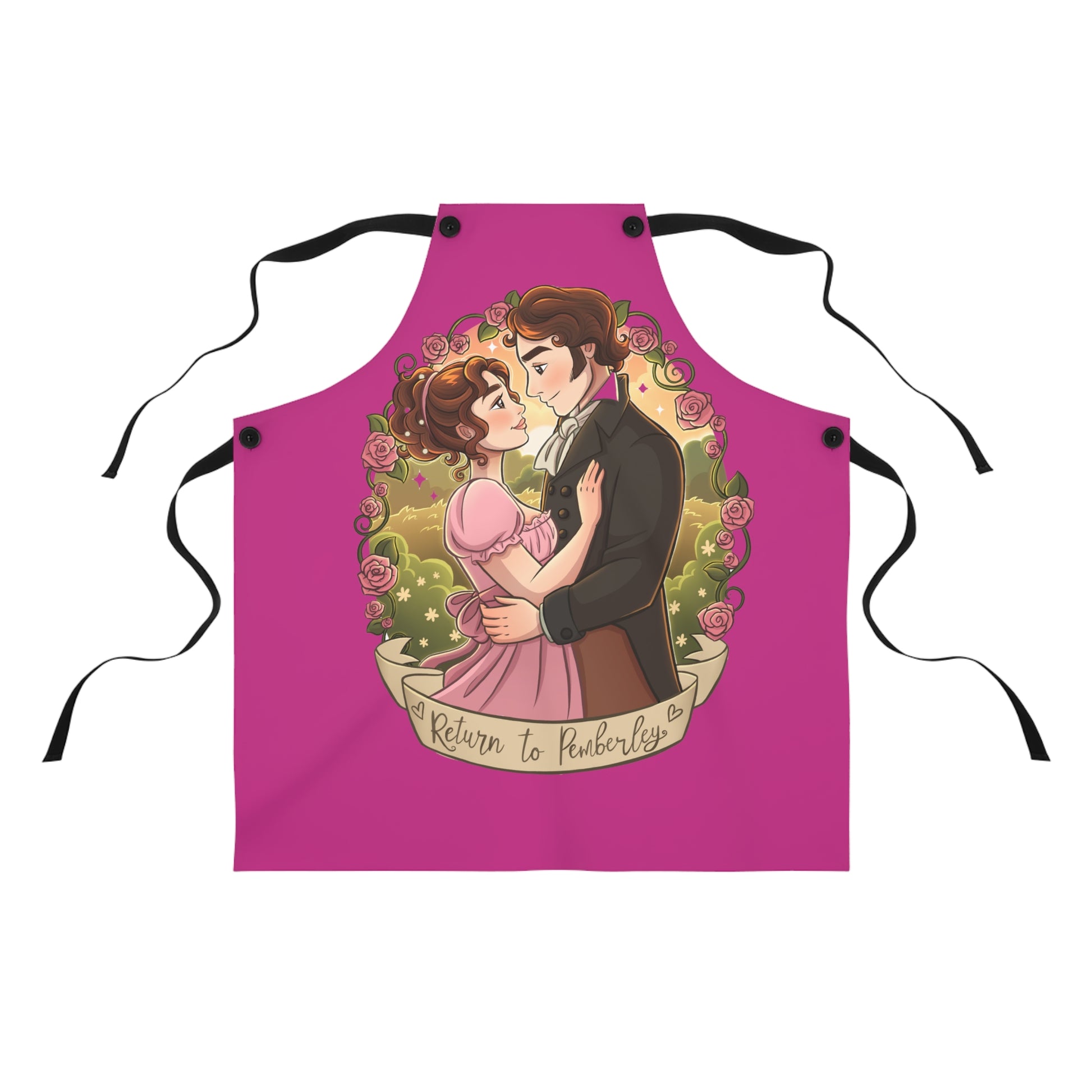 Return to Pemberley - Apron - Pink with Black Ties