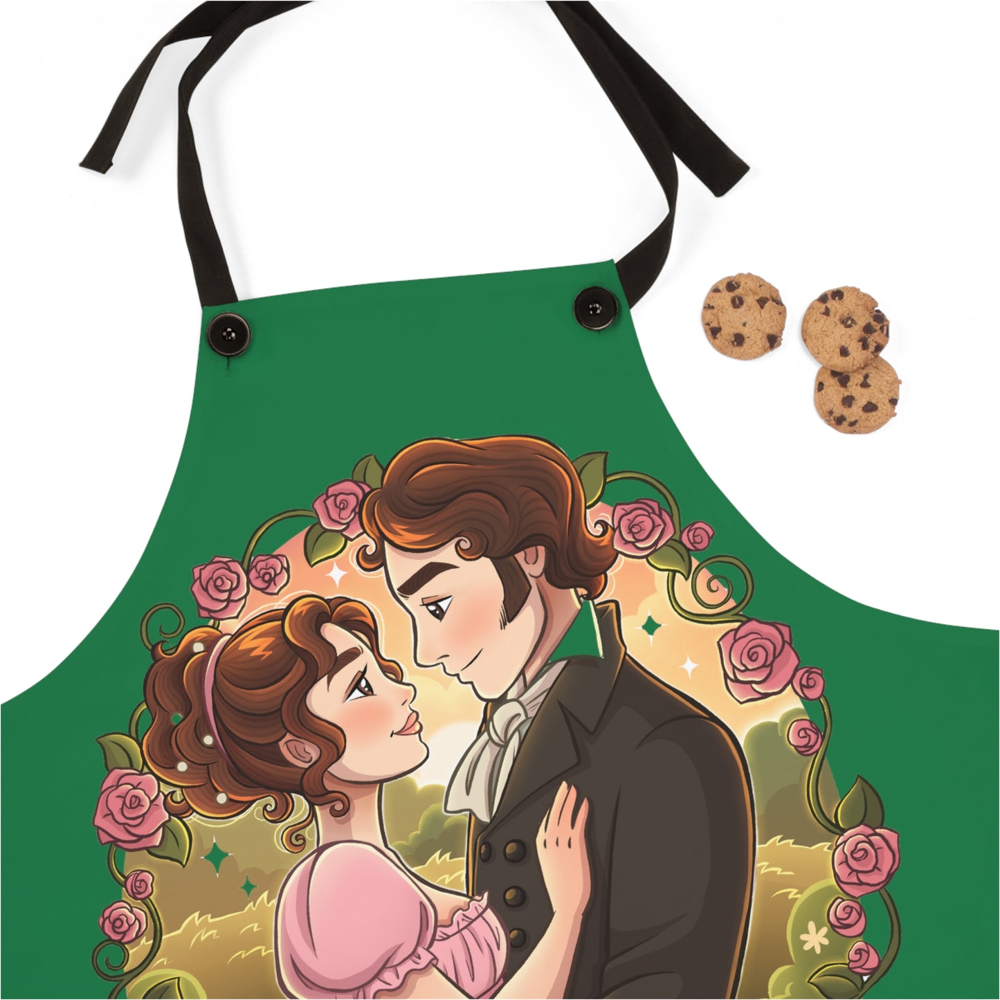Return to Pemberley - Apron - Irish Green with Black Ties