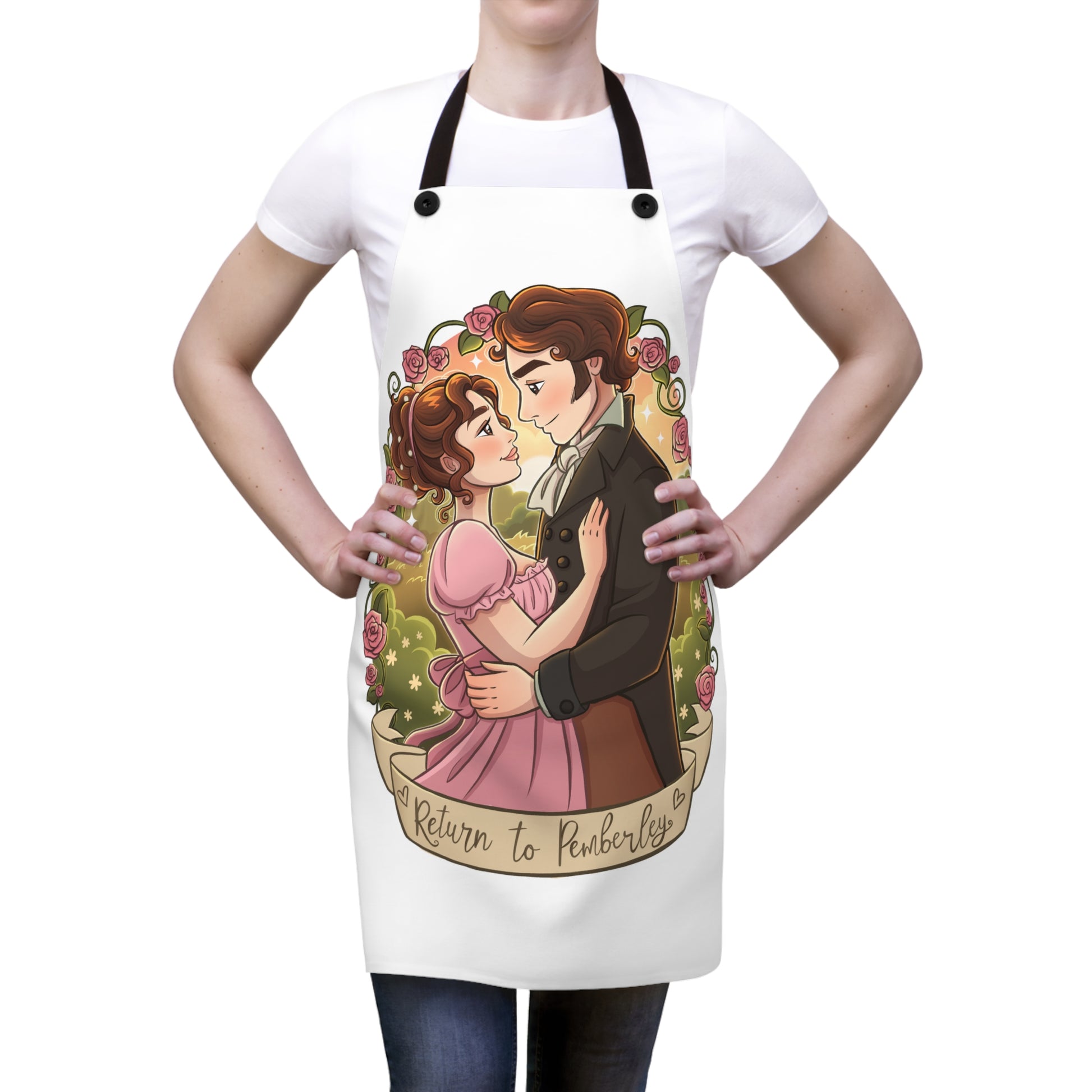 Return to Pemberley - Apron - White with Black Ties