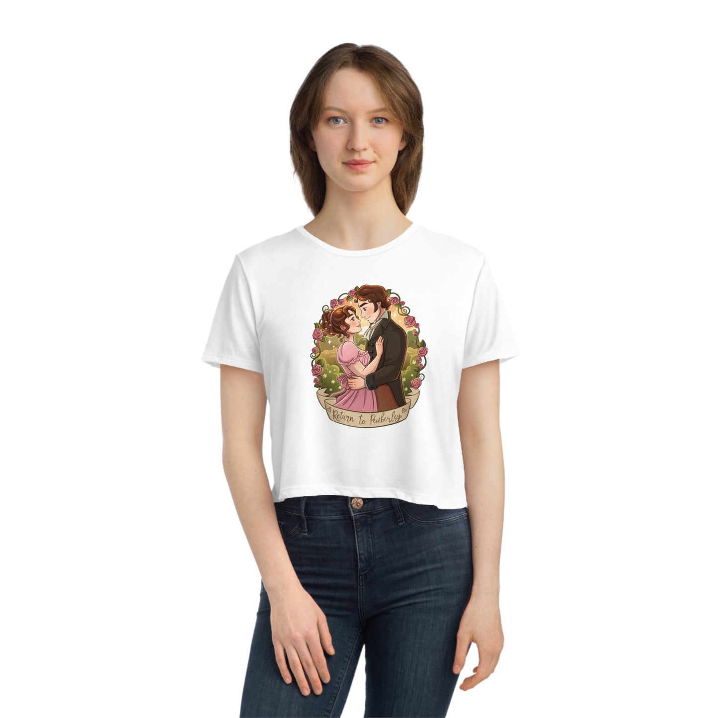 Return to Pemberley - Mr. Darcy and Elizabeth Bennet - Cropped Tee - White