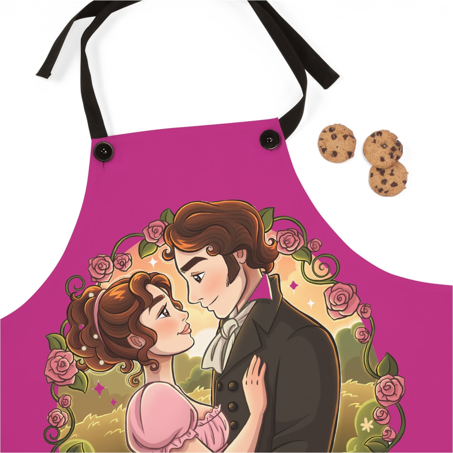 Return to Pemberley - Apron - Pink with Black Ties